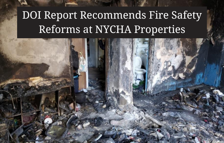 Photo of a fire-ravaged apartment. Click the image to access DOI's report.
                                           